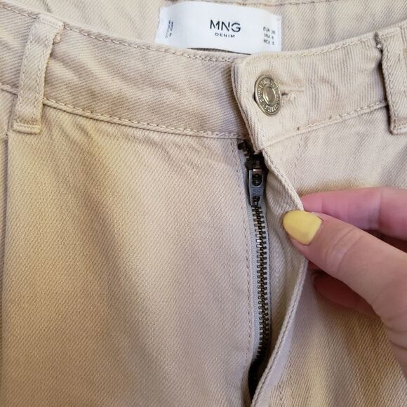 MNG Denim High Rise Pleated Front Cuffed Ankle Beige Jeans - Picture 6 of 9